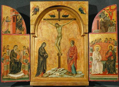 Triptichon: Keresztrefeszítés és más jelenetek alkotó: Duccio di Buoninsegna