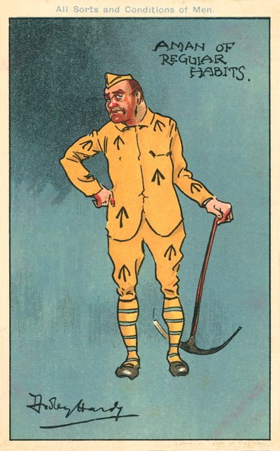 Bűn és büntetés: csákányt tartó fogoly (chromolitho) alkotó: Dudley Hardy