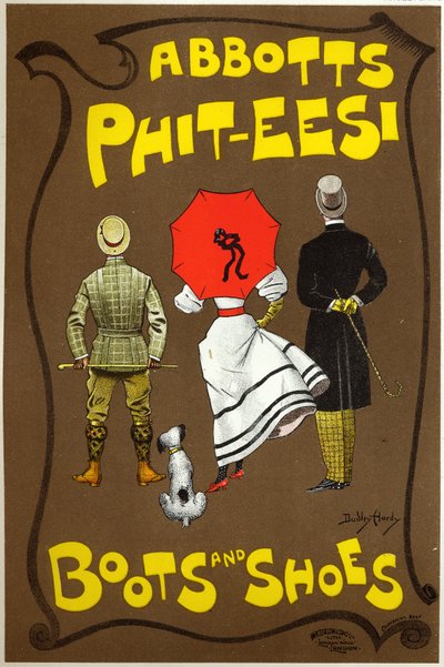 Életmód. Divat. Abbots Phit-ees, csizma- és cipőbolt, London. Dudley Hardy plakátja, Anglia, 1890 körül (plakát) alkotó: Dudley Hardy