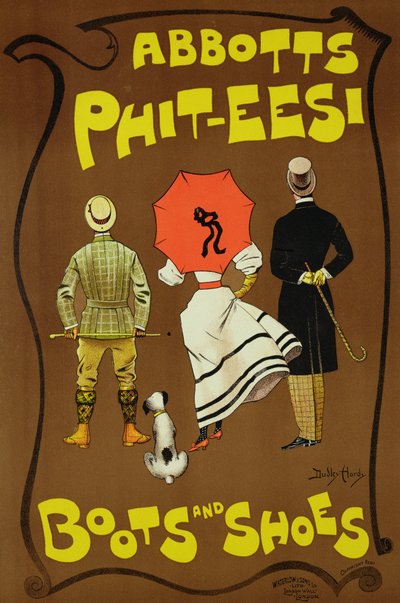 Az „Abbotts Phit-Eesi csizmákat és cipőket” reklámozó plakát reprodukciója alkotó: Dudley Hardy