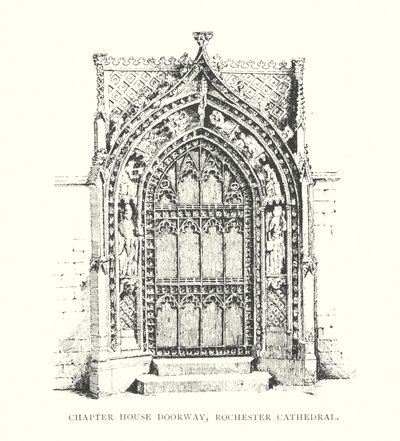 A káptalan ajtaja, Rochester székesegyház (litográfia) alkotó: Duncan Moul