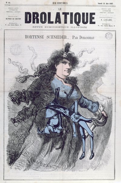 Hortense Schneider (1833-1920) karikatúrája a "Le Drolatique" 1867. június 22-i címlapjáról. alkotó: Durandeau