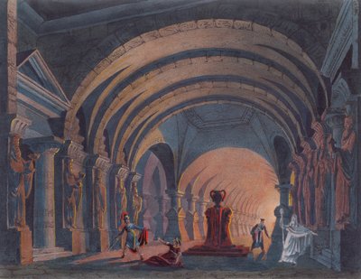 Rossini 4th Act of Semiramis, amelyet egy 1845-ös amszterdami színpadi tervezésről szóló könyvben adtak ki alkotó: Dutch School
