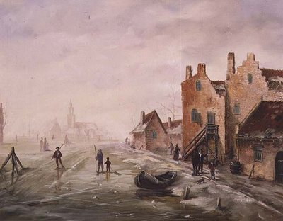 Téli táj, előtérben korcsolyázó figurákkal alkotó: Dutch School