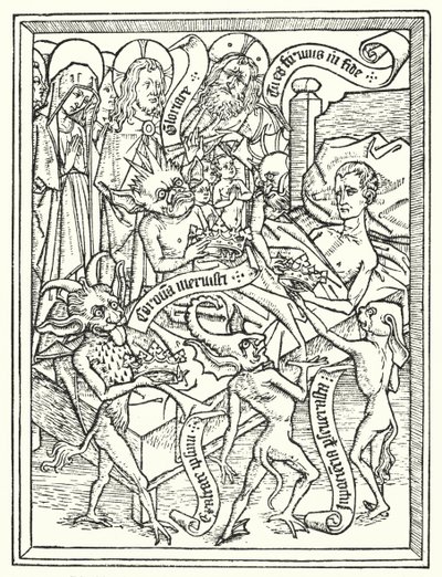 Ars Moriendi tömbkönyv, nyomtatta 1460 körül Hollandiában, ismeretlen szerző (litográfia) alkotó: Dutch School