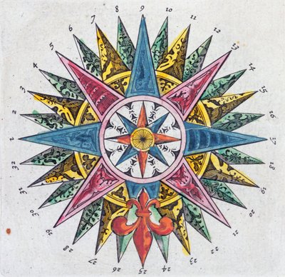 Iránytű rózsa, a Blaue Atlasból, kiadva Amszterdamban, 1697 alkotó: Dutch School