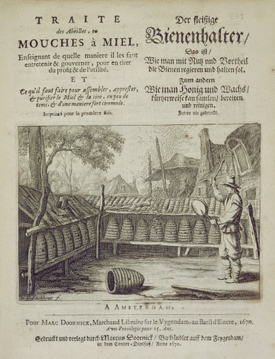 A Traite des Abeilles, ou Mouches a Miel... borítója franciául és németül nyomtatva, metszet: G.V.Eckhout, Amszterdam 1670 alkotó: Dutch School