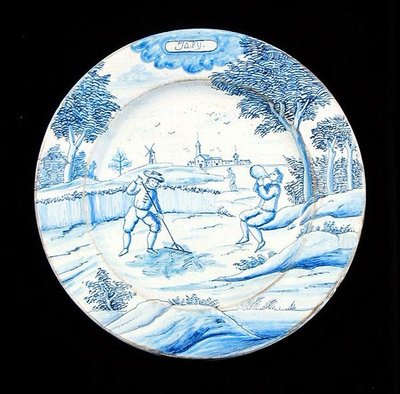 Delftware lemez július hónapot ábrázolva (ónmázas cserépedény) alkotó: Dutch School