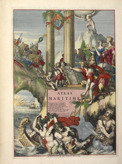 Charles Pene és Pieter Mortier „De Fransche Neptunus és Atlas Maritime and Suite du Neptune François” című művének előlapja (színes metszet) alkotó: Dutch School