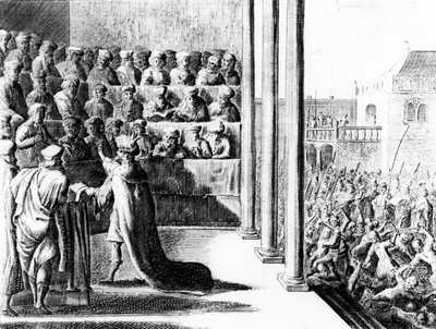 Nagy Heródes hazaárulással vádolja fiait, Sándort és Arisztobuloszt. 1700 körül alkotó: Dutch School