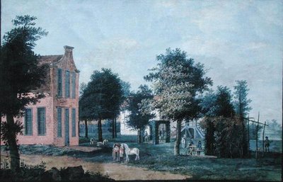 Vadászok kerti környezetben, 1770 körül (guache papíron) alkotó: Dutch School