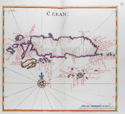 Ceram (Seram) sziget térképe, Indonézia. alkotó: Dutch School