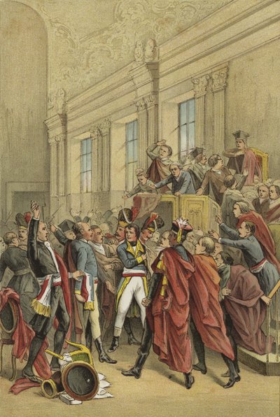 Napóleon kilakoltatja az Ötszázak Tanácsát annak termeiből, Brumaire 18-i puccsa, 1799 alkotó: Dutch School