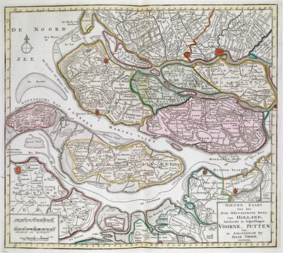 Hollandia délnyugati részének új térképe, beleértve a Voorne, Putten stb. végrehajtóit. [Harminchat Hollandia térképe] Isaak Tirion 1739 és 1757 között. alkotó: Dutch School