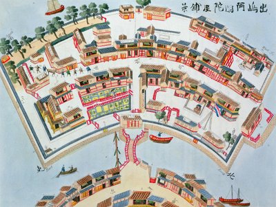 A nangaszaki Desima szigeten található holland gyár terve, Isaac Titsingh (kb.1740-1812) Japán illusztrációiból, London, 1822. alkotó: Dutch School