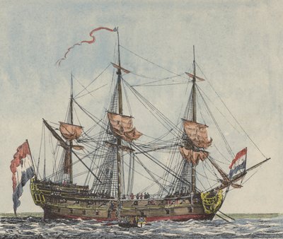 A Holland Kelet-Indiai Társaság hajója (színes gravírozás) alkotó: Dutch School