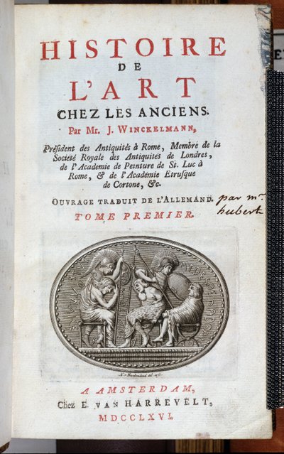 Johann Joachim Winckelmann (1717-68) Művészettörténet az ősök között című művének címlapja, Amszterdam, 1766 alkotó: Dutch School