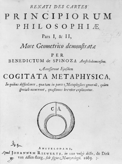 Címlap René Descartes filozófiai elveiről, Baruch Spinoza 1663-ban publikált alkotó: Dutch School