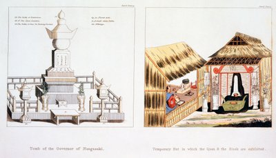 Nagaszaki kormányzójának sírja és más temetési tárgyak Issac Titsingh Japán illusztrációiból, 1822-ben Londonban alkotó: Dutch School