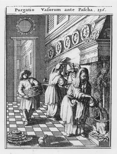 Háztartási edények mosása húsvét előtt (Purgatio Vasorum ante Pascha), illusztráció Johannes Leusden „Hebraeo-Mixtus Philologus” című művéből, pub. Utrecht, 1699 (metszet) alkotó: Dutch School
