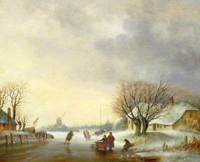 Téli jelenet szélmalommal alkotó: Dutch School