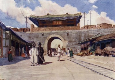 Szöul, Korea fővárosának egyik kapuja (színes litho) alkotó: E.H. Fitchew