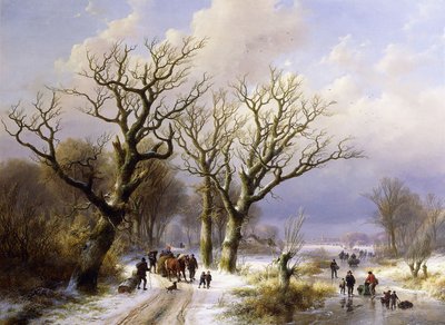 Erdős téli táj alakokkal, 1863 alkotó: E.J. Verboeckhoven