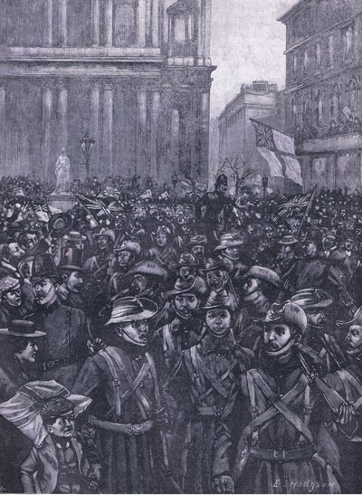 A CIV-ek a Ludgate Hillről lefelé menet, a Mansion House felé vezető úton a Waterloo állomásra, illusztráció a Cassells History of Englandből, 1900-as évek alkotó: E.S. Hodgson
