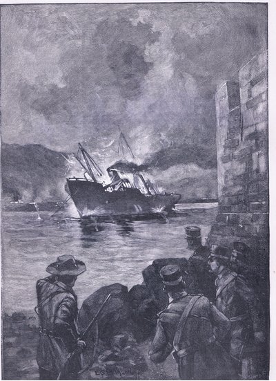 A spanyol-amerikai háború: A Merrimac elsüllyedése, illusztráció Cassells Anglia története, 1900-as évek alkotó: E.S. Hodgson