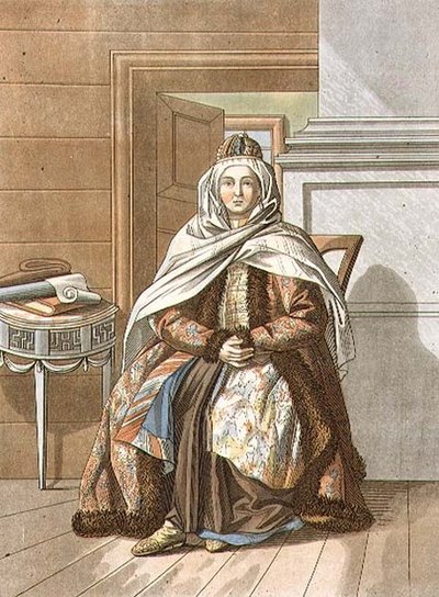 Tomszki tatár nő, Jegor Skotnikoff (1782-1843) metszete (litho) alkotó: E. (after) Karnejeff