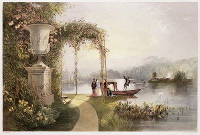 The Lake, Trentham Hall Gardens, „The Gardens of England”, 1857-ben megjelent (chromolitho) alkotó: E. Adveno Brooke