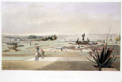 A Parterre, Howard kastély, kocsma. szerző: Thomas McLean (litho) alkotó: E. Adveno Brooke