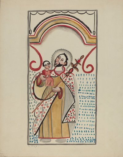 Részlet a Chimayo-i Sanctuario templom keleti falán lévő nagyoltárról. Szent Kristóf, 19351942. alkotó: E. Boyd