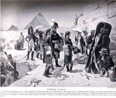 Napóleon Egyiptomban, illusztráció a "Hutchinsons History of the Nations" című könyvből, 1910 körül. alkotó: E. Fiorillo