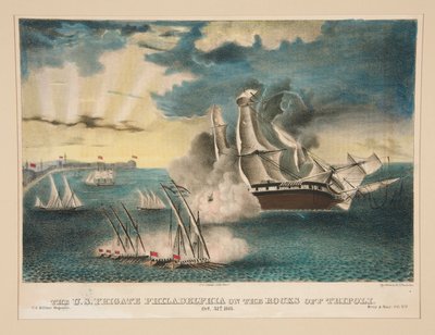 A Philadelphia amerikai fregatt a Tripoli melletti sziklákon (az US Military Magazine Army and Navy II. kötetéből) alkotó: E. J. Pinkerton