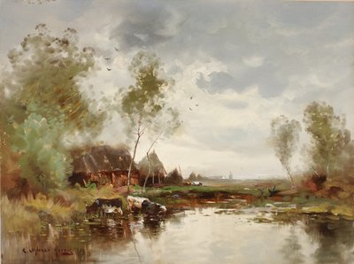 Táj szélmalommal, 19. század vége-XX. század eleje. alkotó: E. Landseer Harris