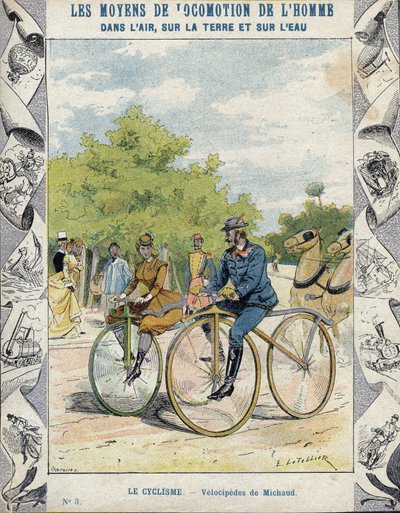 Pierre Michaux és Michaudine velocipéd - Tankönyvek védőhüvelyéből, 19. század vége - Pierre Michaux (1813-1883) velocipéd egy pedál (les michaudines) alkotó: E. Letellier