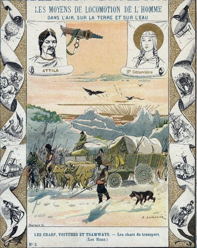 Szállítótartályok - Attila hunjai (kb. 395-453) - Barbár inváziók - E Letellier illusztrációja - Történelmi füzetet véd, 19. század vége - alkotó: E. Letellier