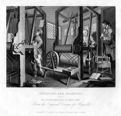 A kollégák a szövőszékeknél, Ipar és tétlenség I. tábla, 1833. alkotó: E. Smith