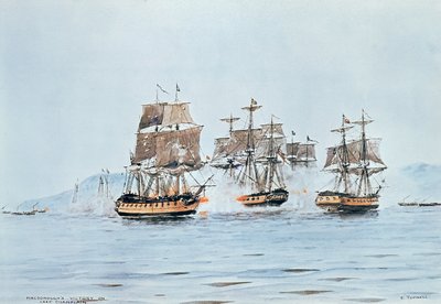 Macdonough Commodore a Saratoga-ban legyőzi a briteket, a Champlain-tói csatát alkotó: E. Tufnell