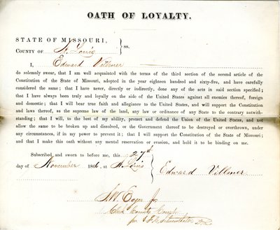Missouri állambeli Edward Villmer hűség esküje, St. Louis megye alkotó: E. Villmer