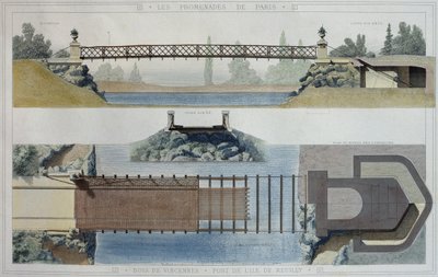 Bois de Vincennes és a Reuilly-szigeti híd, illusztráció a "Promenades de Paris" című kötetből, metszet: Jean Joseph Sulpis (1826-1911). alkotó: E. and Dardoize, Louis Emile Hochereau
