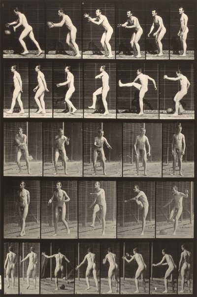 Állati mozgás (300-as tányér) (Ember rúg egy labdát) alkotó: Eadweard Muybridge