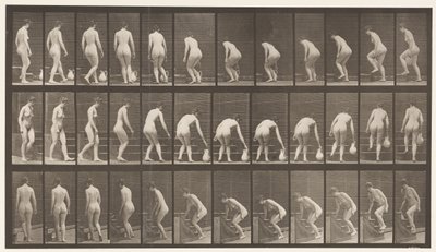 108. tábla. Fordulás a lépcsőn, lehajlás, kancsó felemelése, 1872-1885 alkotó: Eadweard Muybridge