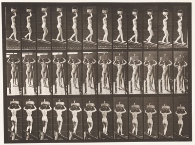 124. tábla. Csökkenő lejtős, 20 fontos kosár fejen, felemelt kézzel, 1872-1885 alkotó: Eadweard Muybridge