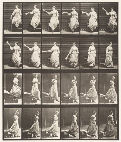 140. tábla. Lefelé tartó lépcsők körülnézve és integető ventilátorral alkotó: Eadweard Muybridge