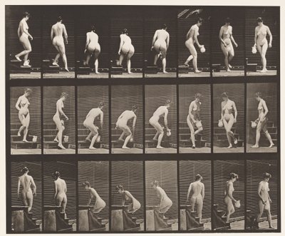 150. tábla. Leszálló lépcsők; Hajló, emelő kancsó, esztergálás, 1872-1885 alkotó: Eadweard Muybridge