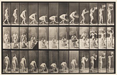221. tábla. Hajlítás és 12 lb-os kosár felemelése a fejhez alkotó: Eadweard Muybridge