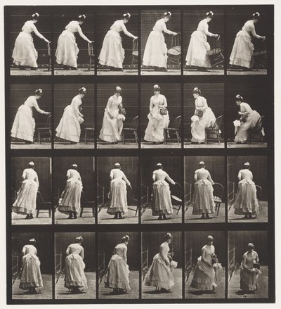 243. tányér. Szék elhelyezése, ültetés és legyező flörtölése alkotó: Eadweard Muybridge