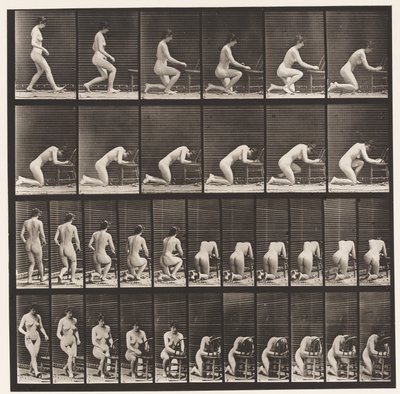 254. tábla. Térdelés, könyök a széken, összekulcsolt kezek alkotó: Eadweard Muybridge